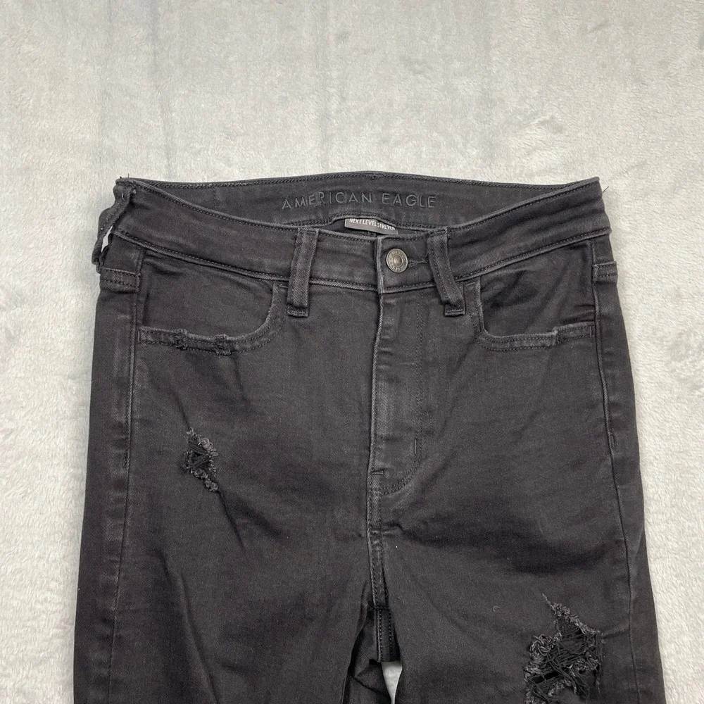 American Eagle Super Hi-Rise Jegging Womens 4 Black Distressed Ripped Next Level